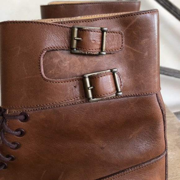 RALPH LAUREN Lt Brown Leather Doughboy Lace-Up Buckle Ankle Boots 10B Italy RARE - Picture 5 of 12
